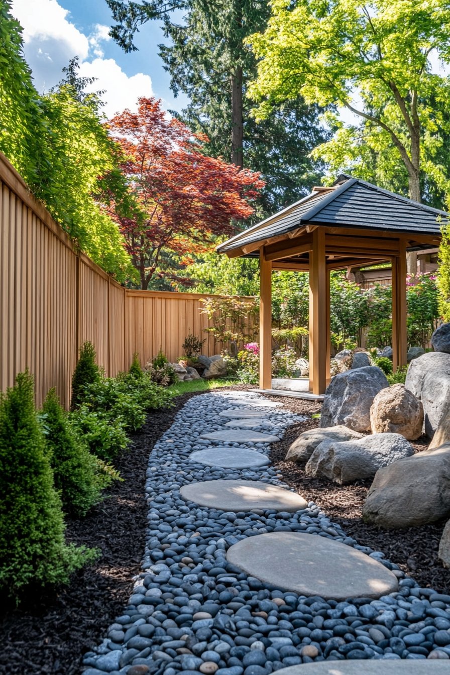 #10. Zen Vibes with a Stone Pathway and Gazebo