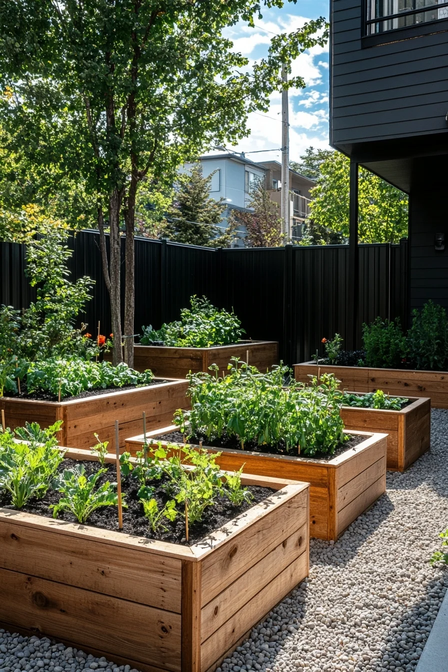 #12. Organized Backyard with Raised Garden Beds