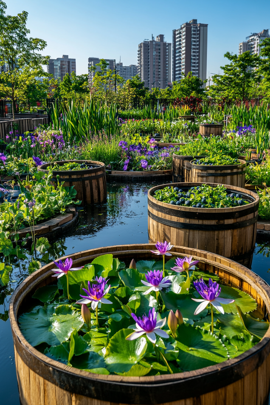 #16. Stunning Floating Garden with Barrel Planters