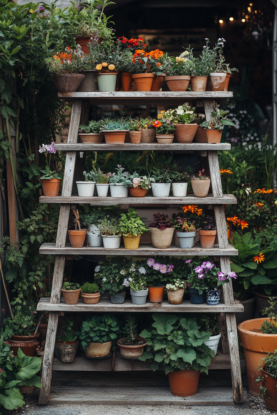 #17. Craft a Rustic Ladder Plant Stand for a Charming Display