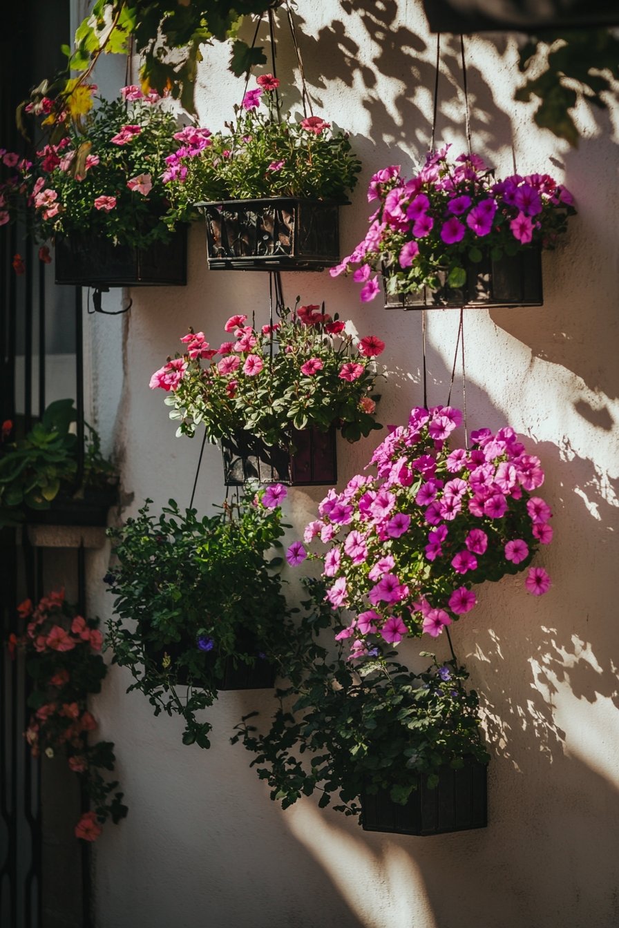#6. Wall with Vibrant Hanging Planters