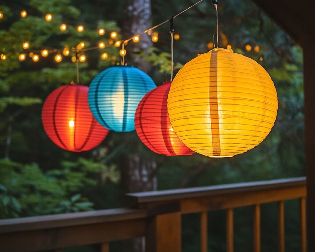 18. Add a Pop of Color with Illuminated Deck Lanterns
