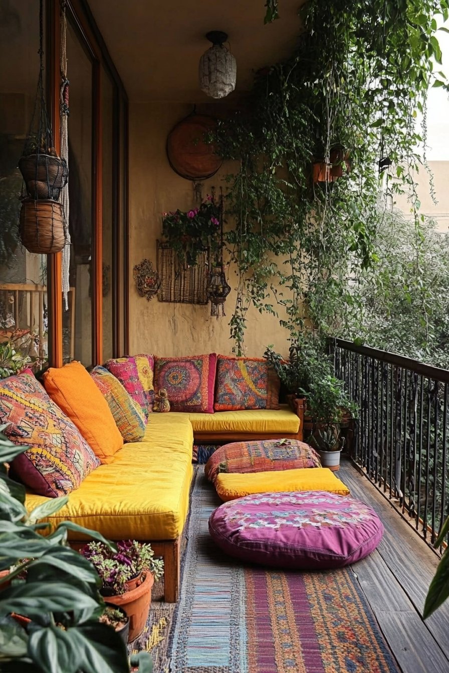 4. Bohemian-Inspired Balcony Oasis Relaxation