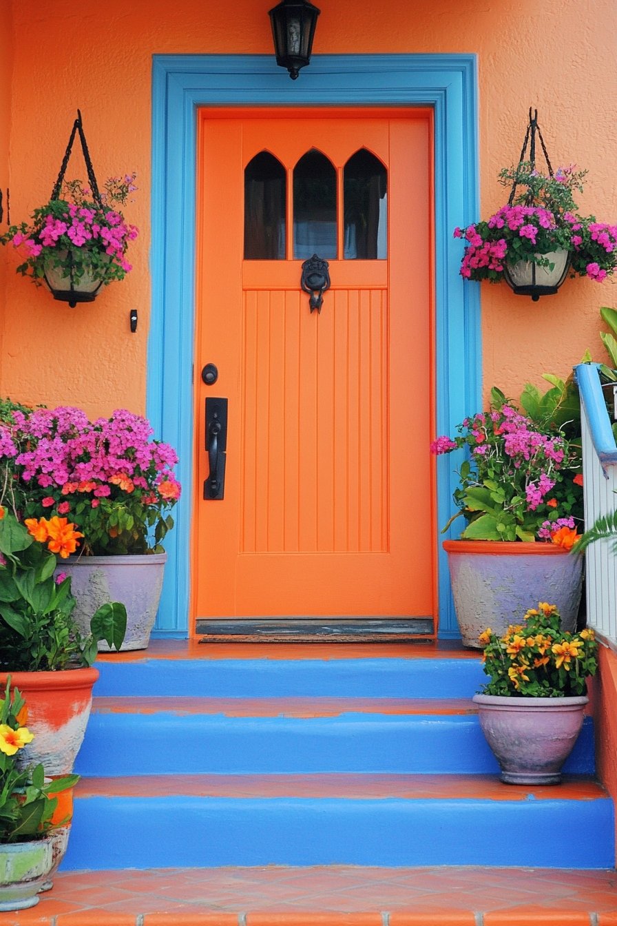 12. Bold Color Pop Planters for a Playful Porch