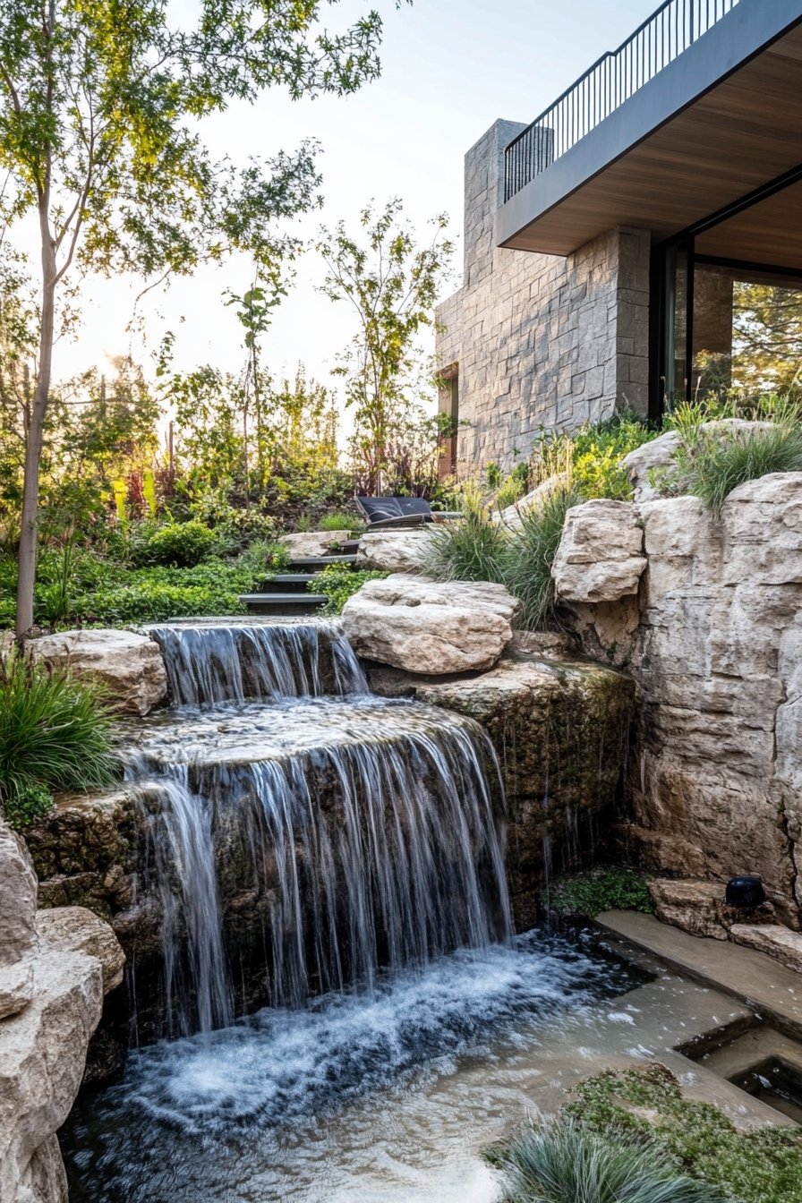 12. Cascading Waterfall for a Serene Welcome