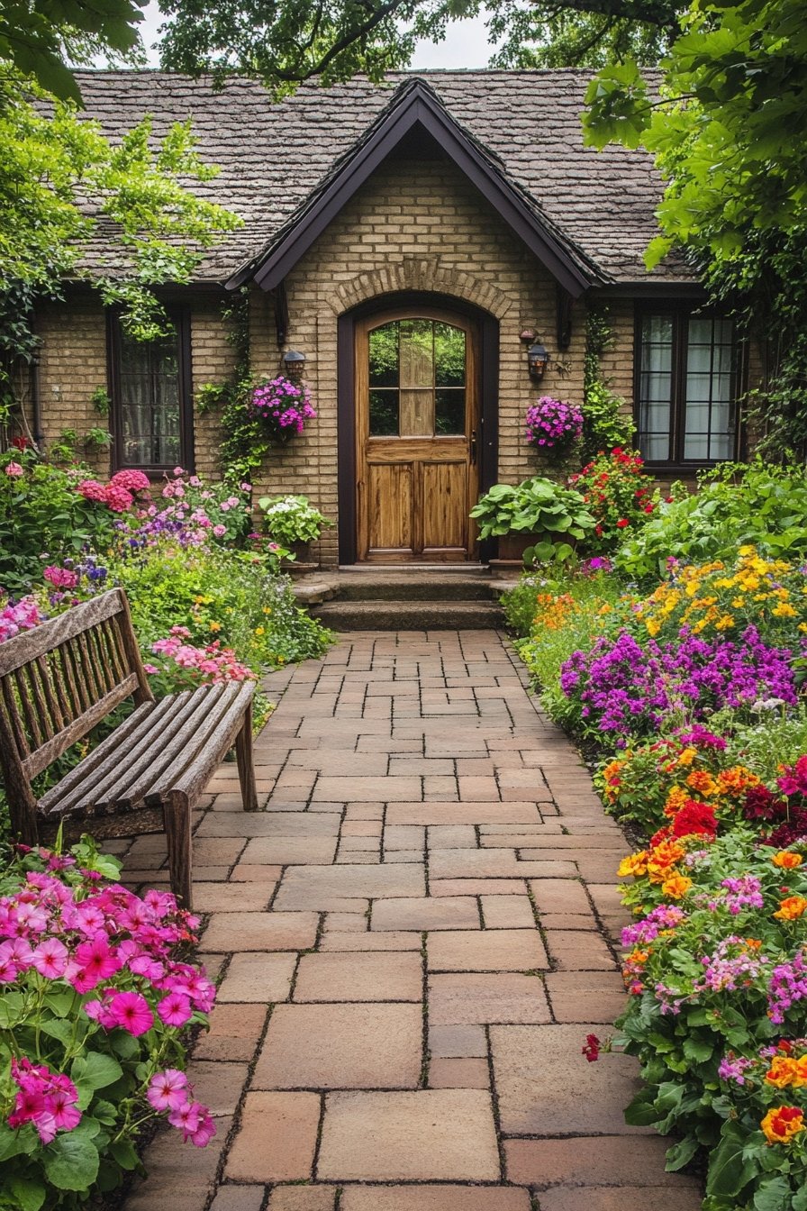 15. Transform Your Cottage Entryway With a Timeless Paver Path