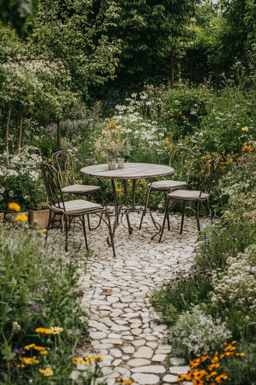 4. Charming Stone Patio in a Wildflower Garden