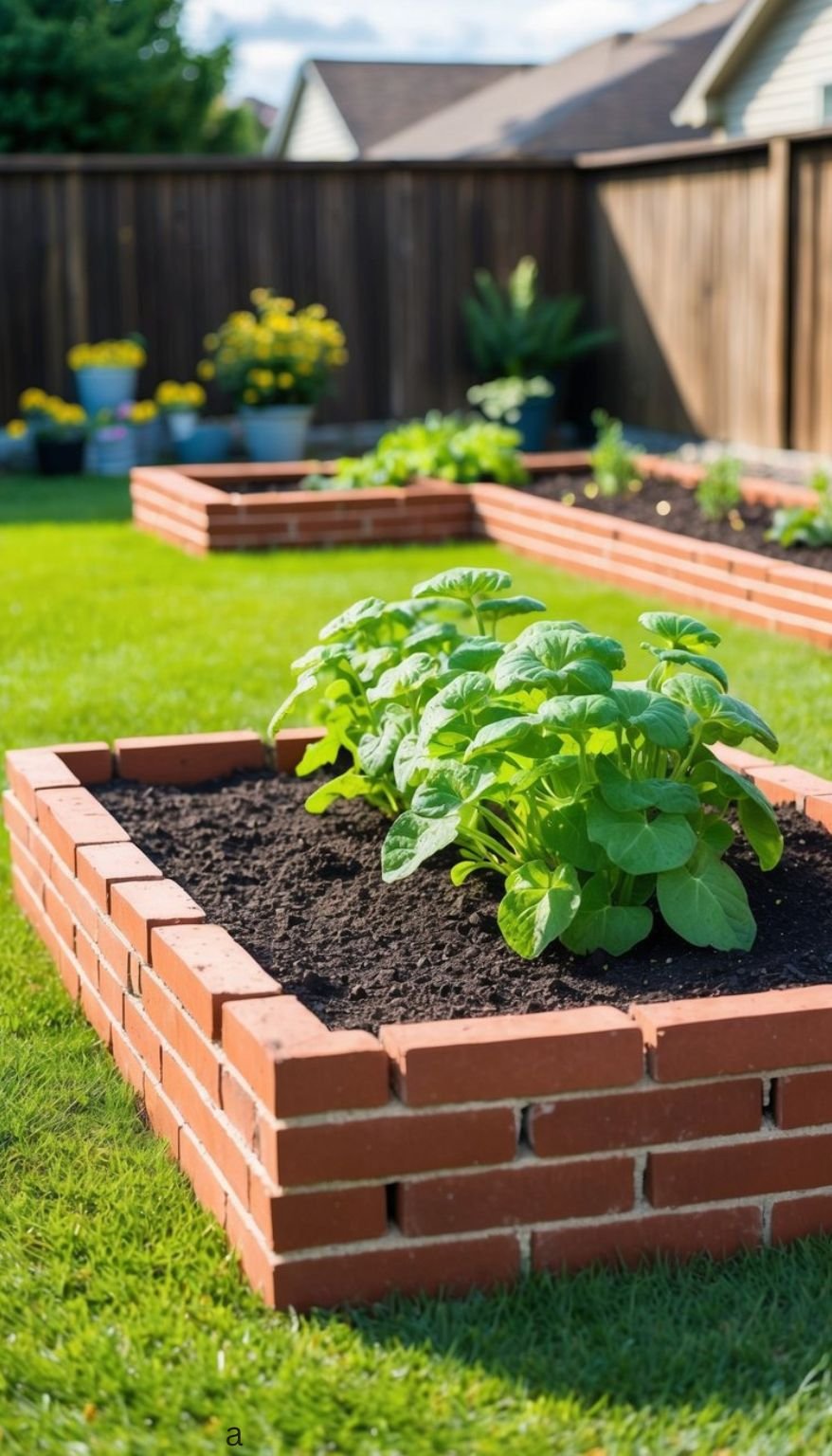 10. Classic Red Brick Stacked Raised Garden Bed