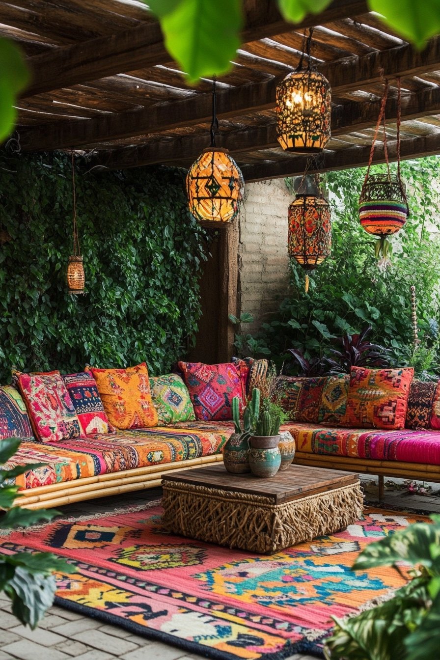 1. Colorful Boho Outdoor Lounge