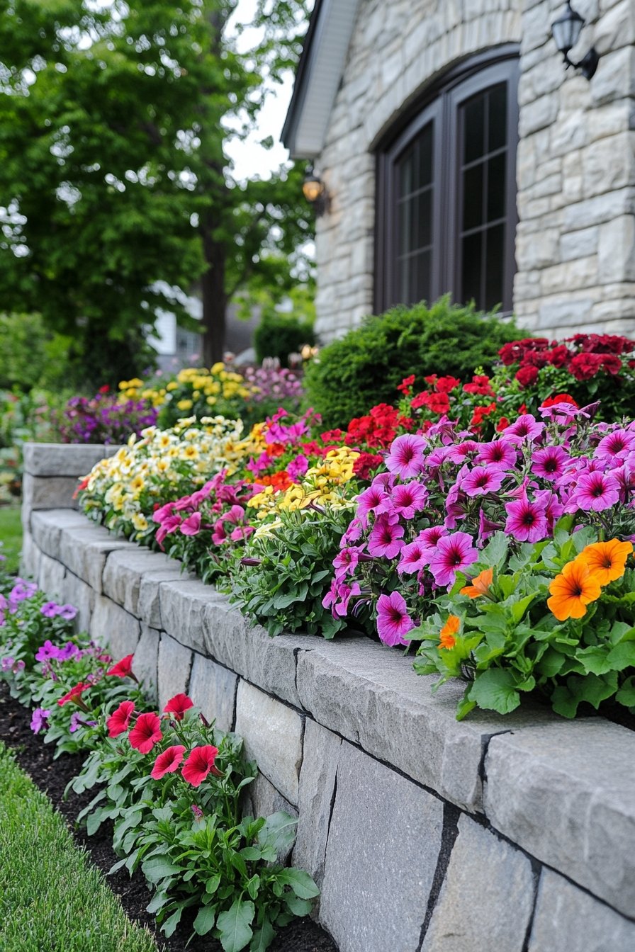 1. Colorful Tiered Retaining Wall