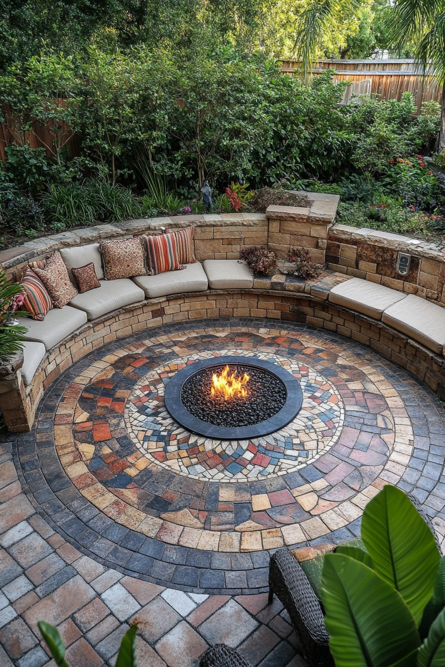 12. Elevate Your Backyard With a Circular Fire Pit Patio