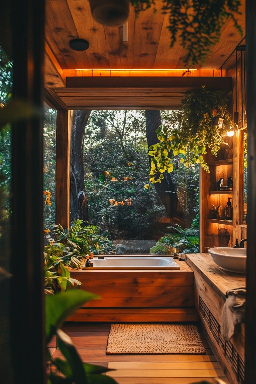 6. Cozy Wooden Bathhouse with Garden Views