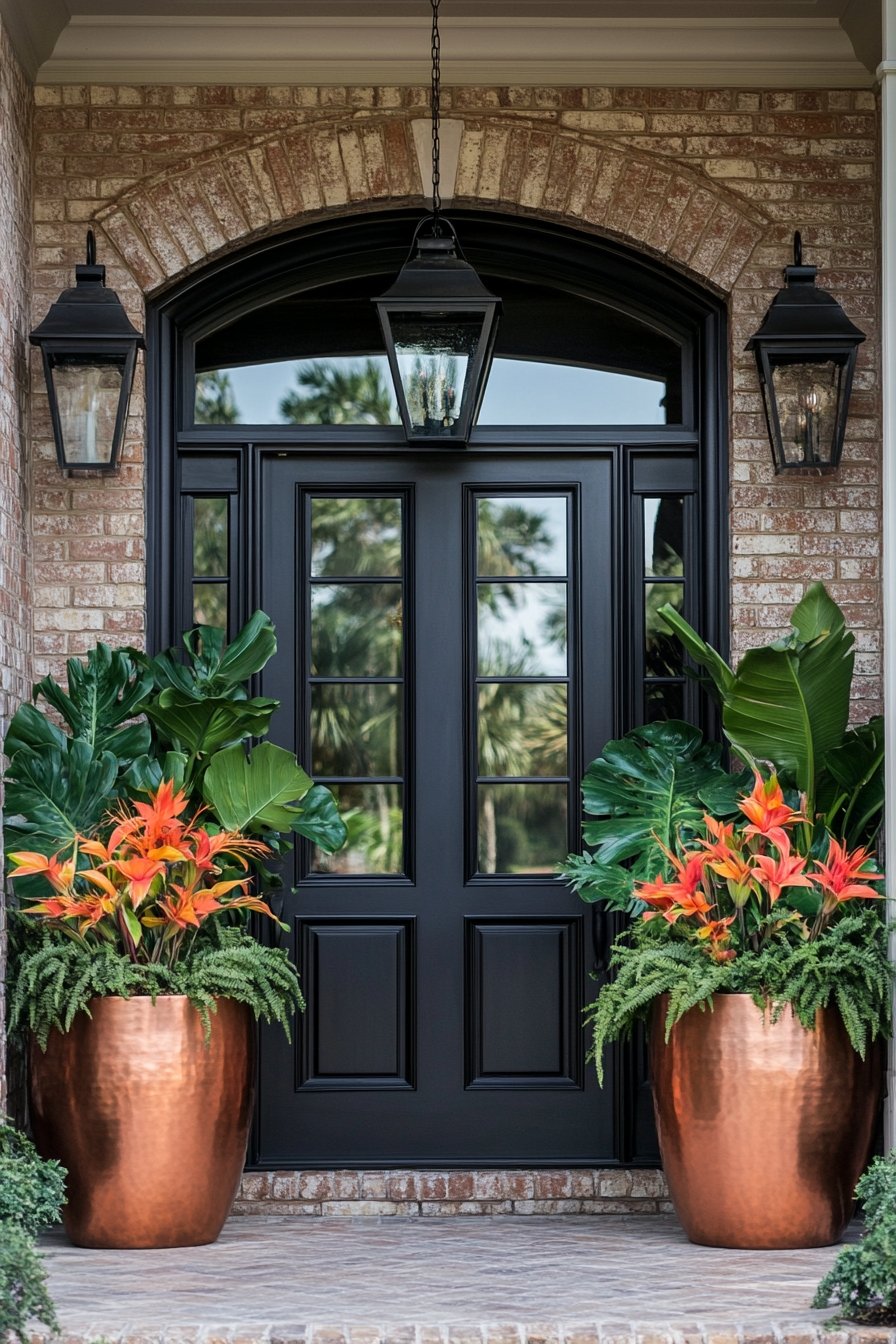 5. Create a Bold Statement with Black Doors and Copper Accents