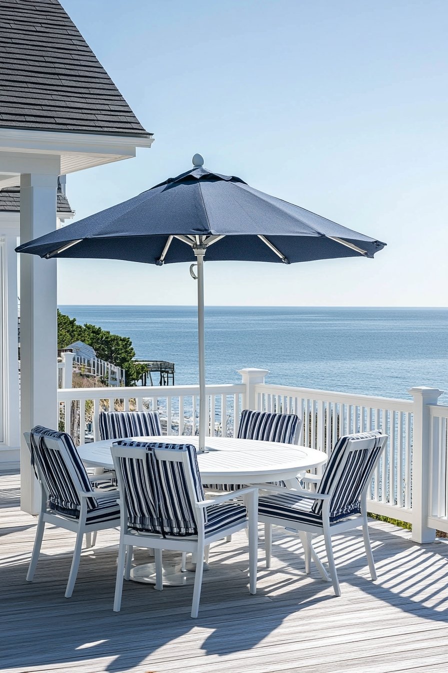 3. Create a Coastal Patio Dining Space Featuring Navy