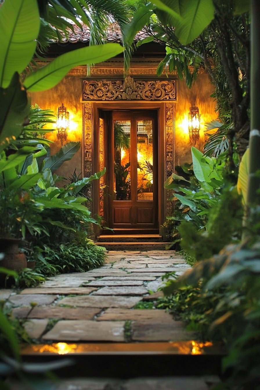 2. Create a Tropical Entryway with Lush Greenery