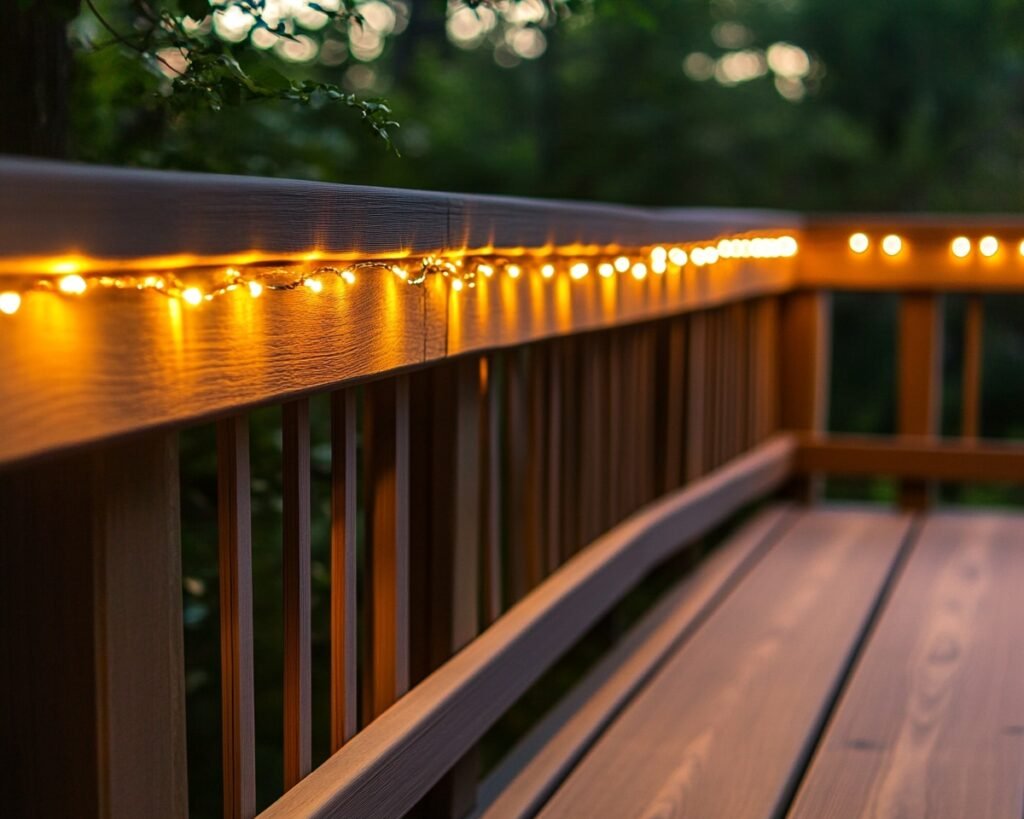 9. Deck Railing with Cozy String Light Accents