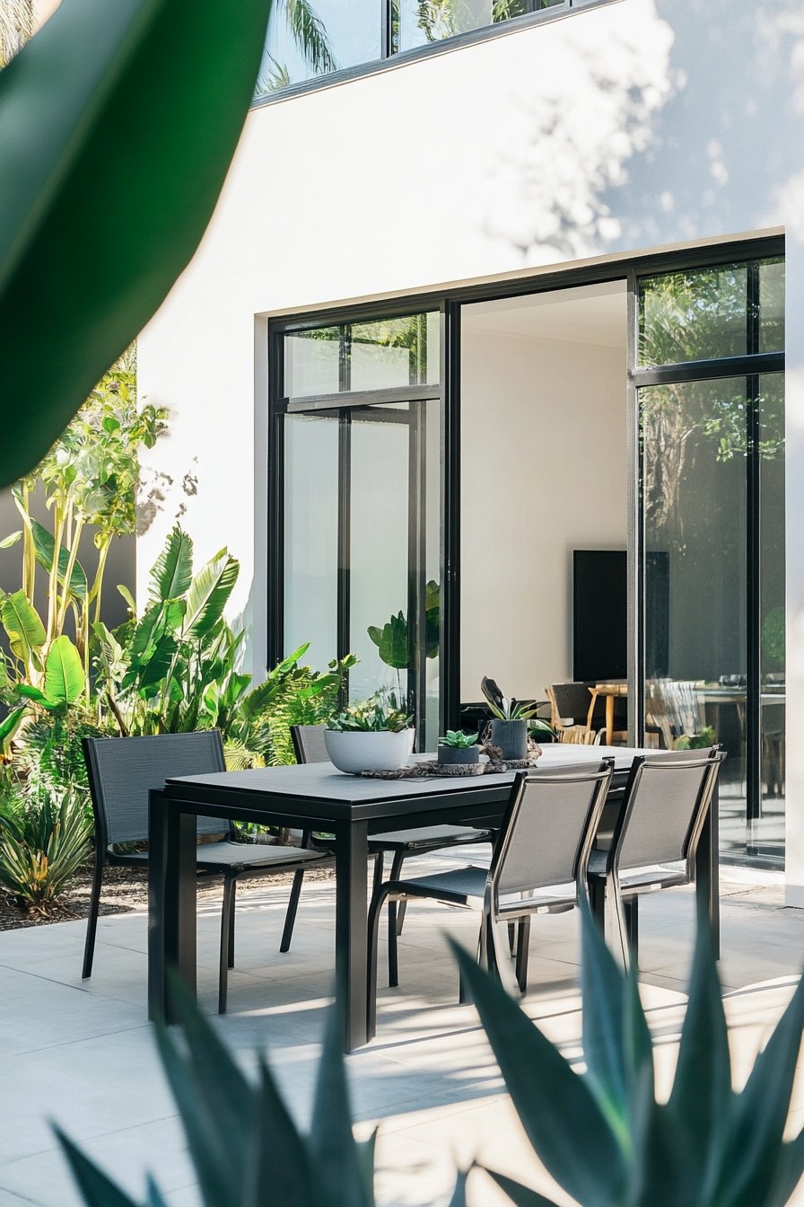 2. Design a Sleek Outdoor Dining Area Using Black Metal Accents