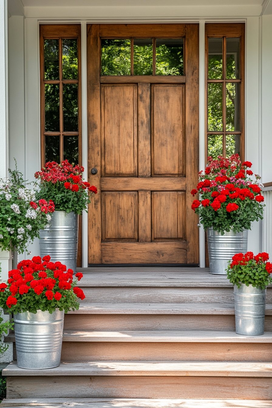 17. Farmhouse Porch with Vibrant Geraniums