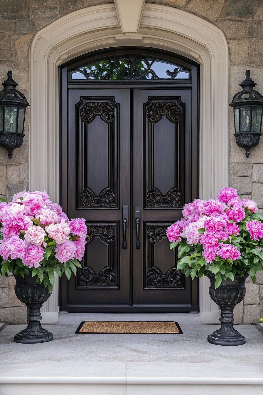 2. Frame a Grand Entrance for Elegant Floral Urns
