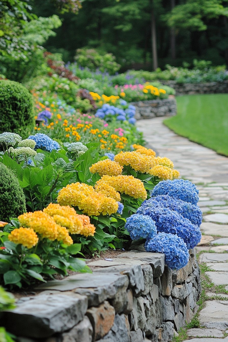 6. Garden Path with a Burst of Hydrangea Colors
