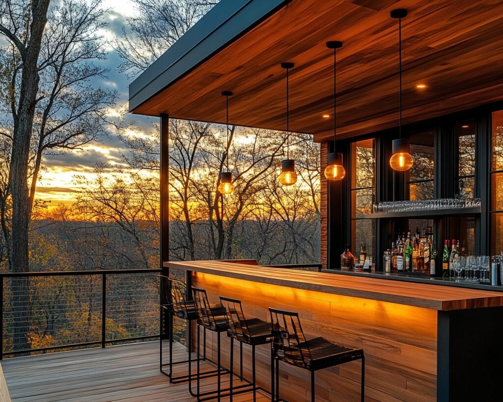 21. Illuminate Your Deck Bar with Warm Pendant Lights