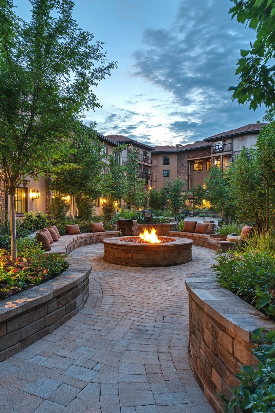 13. Create a Cozy Courtyard Lounge With a Fire Pit Centerpiece