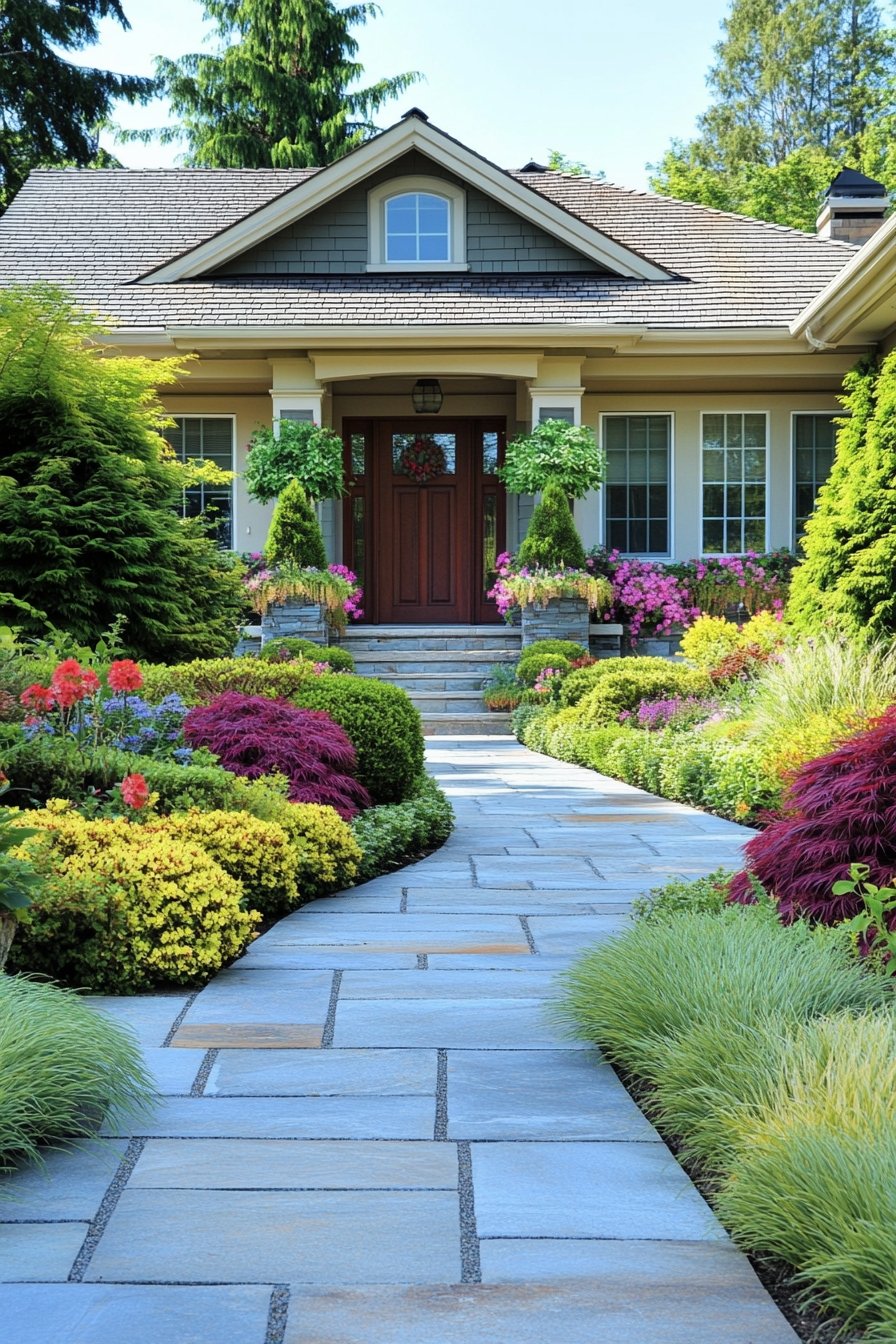 17. Inviting Entrance with a Curved Stone Pathway