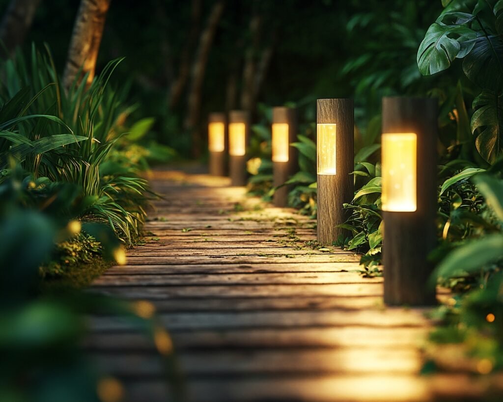 15. Line Your Deck Path with Stylish Bollard Lights