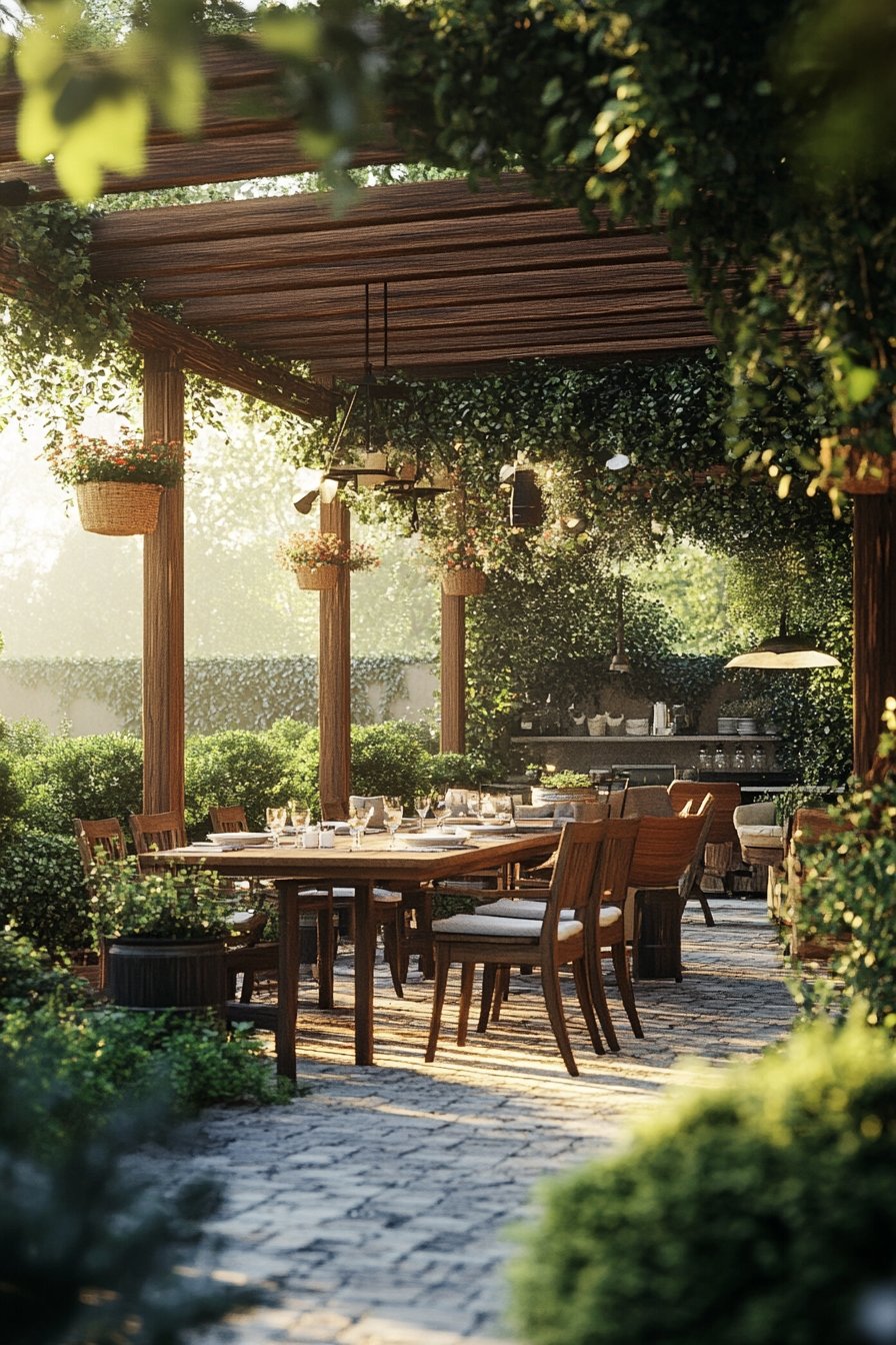 25. Lush Pergola Dining Area