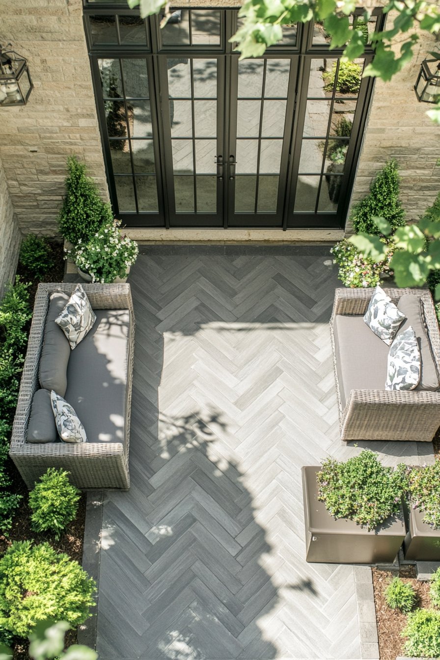 5. Elevate Your Outdoor Space With a Sleek Herringbone Patio