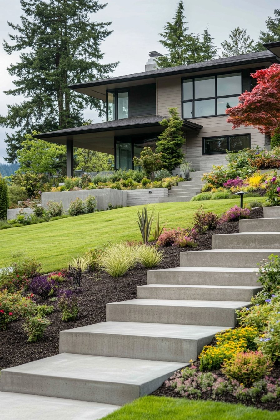 10. Modern Landscapes Using Sleek Concrete Steps