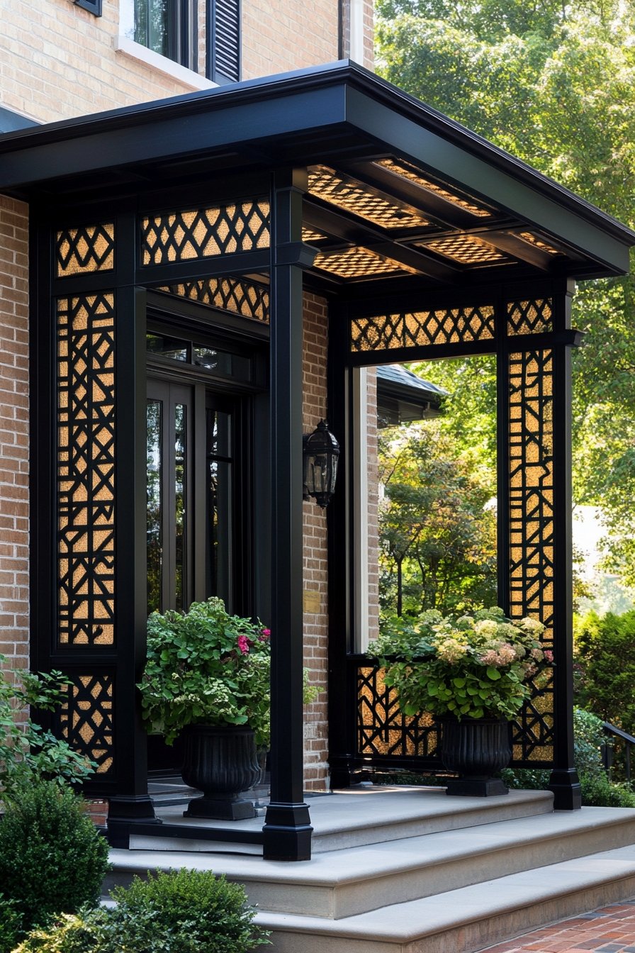 22. Modern Lattice Entryway Elegance