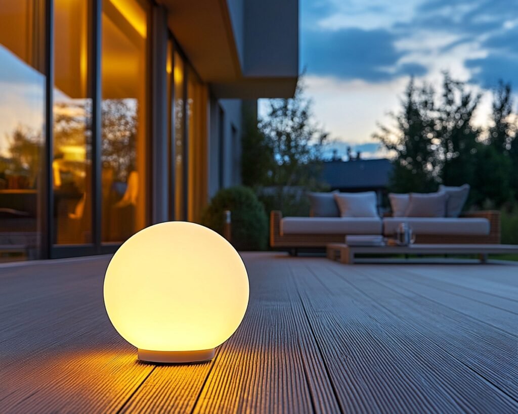 23. Place Modern Orb Lights for a Chic Deck Ambiance