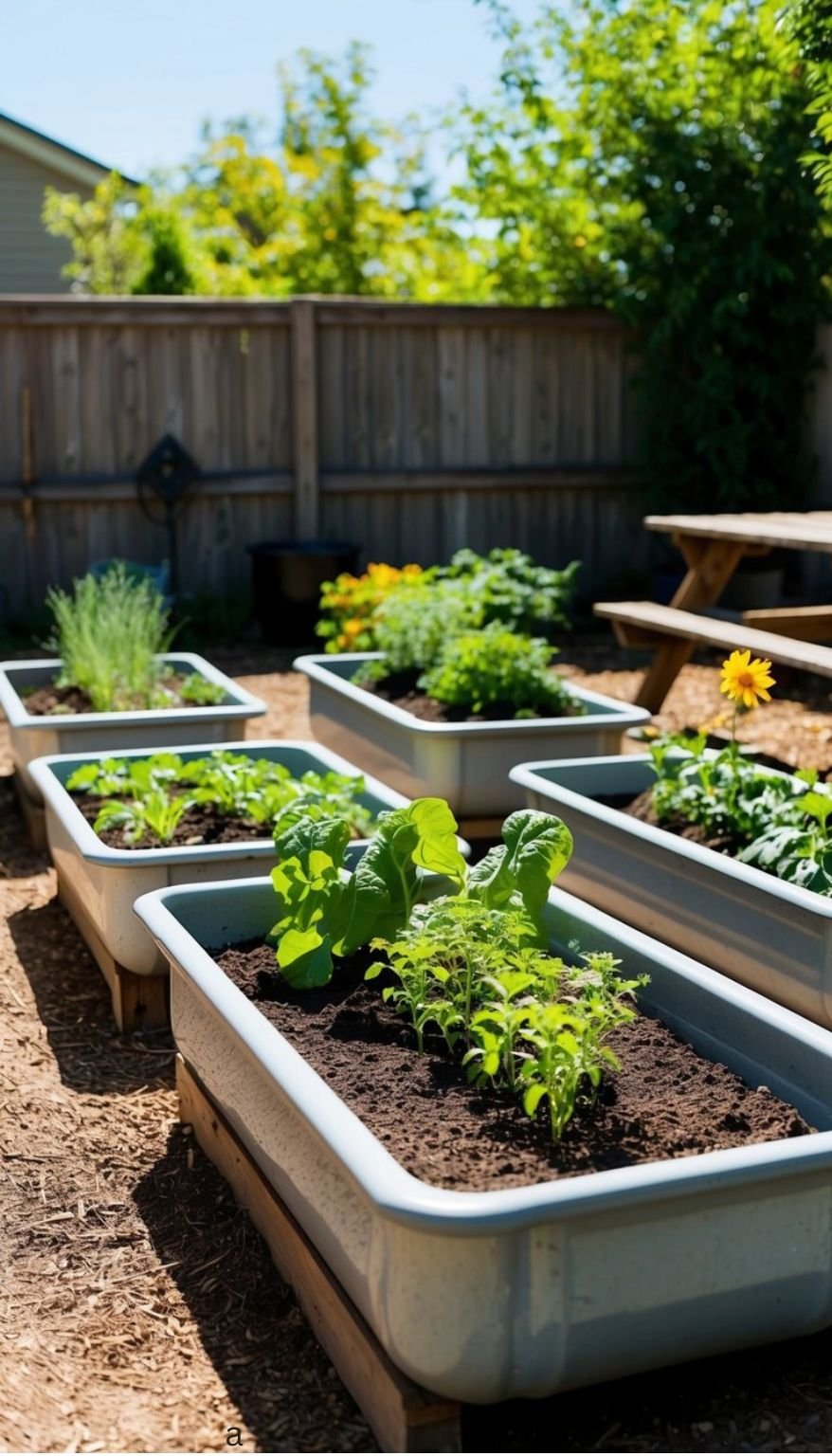 12. Raised Garden Beds Using Farm Water Troughs