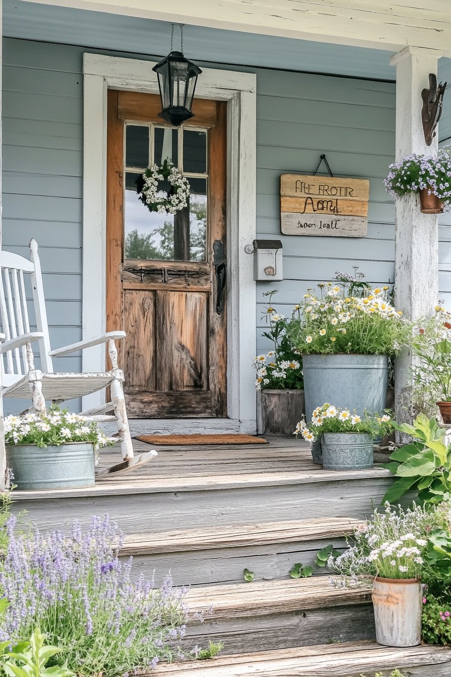 6. Rustic Charm Using Galvanized Flower Pots