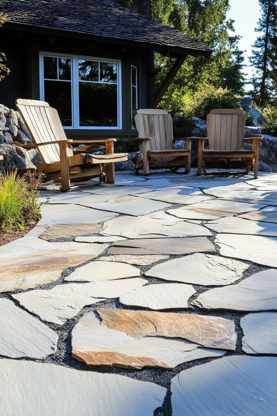 5. Rustic Flagstone Patio with Adirondack Seating