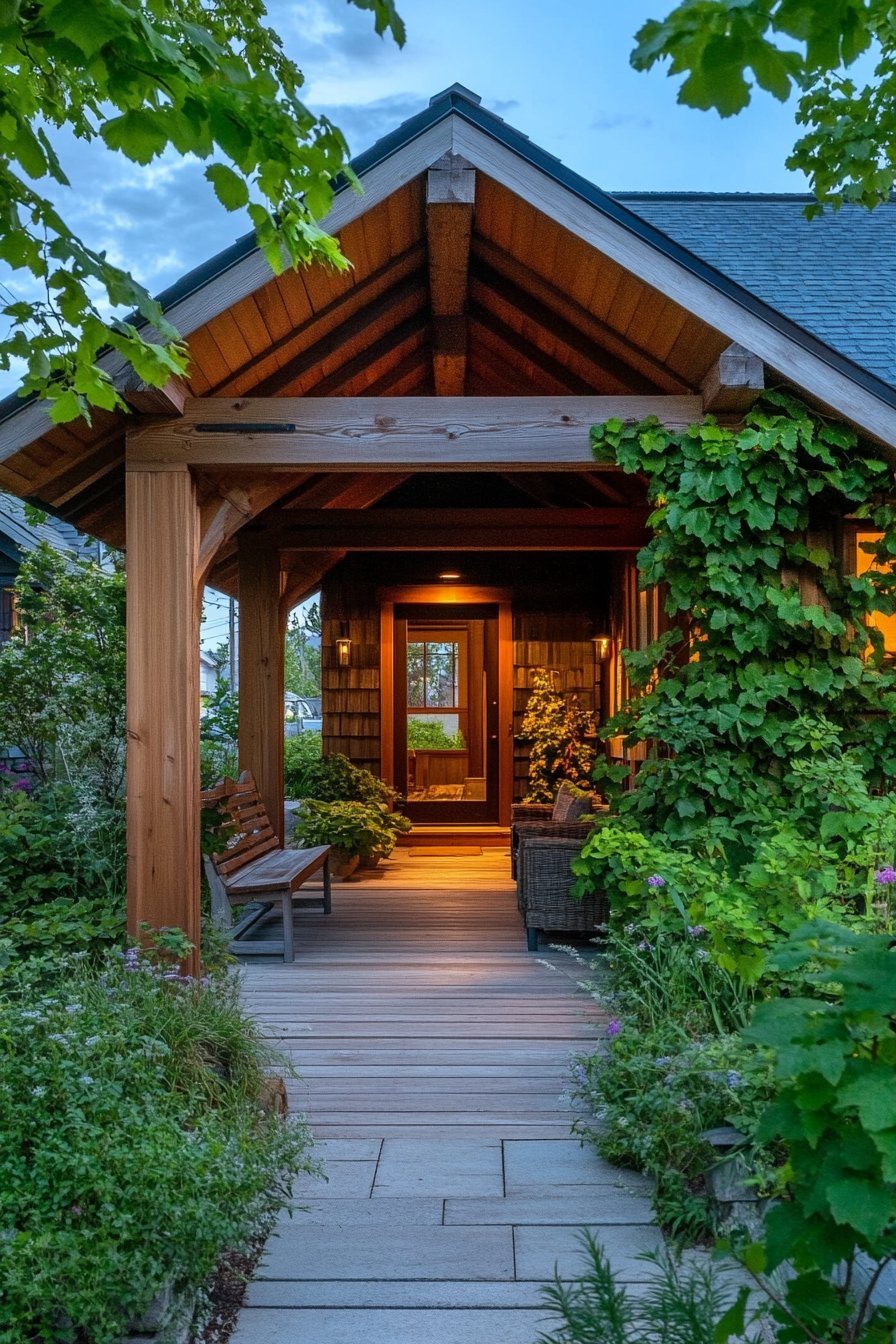 1. Rustic Wooden Pergola Entrance