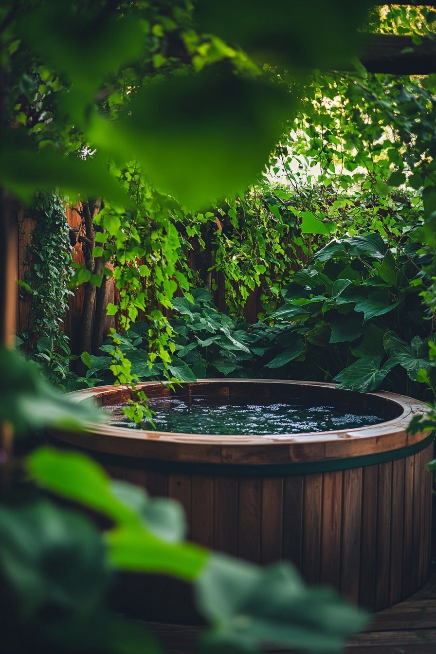 7. Serene Hot Tub Retreat in Lush Greenery