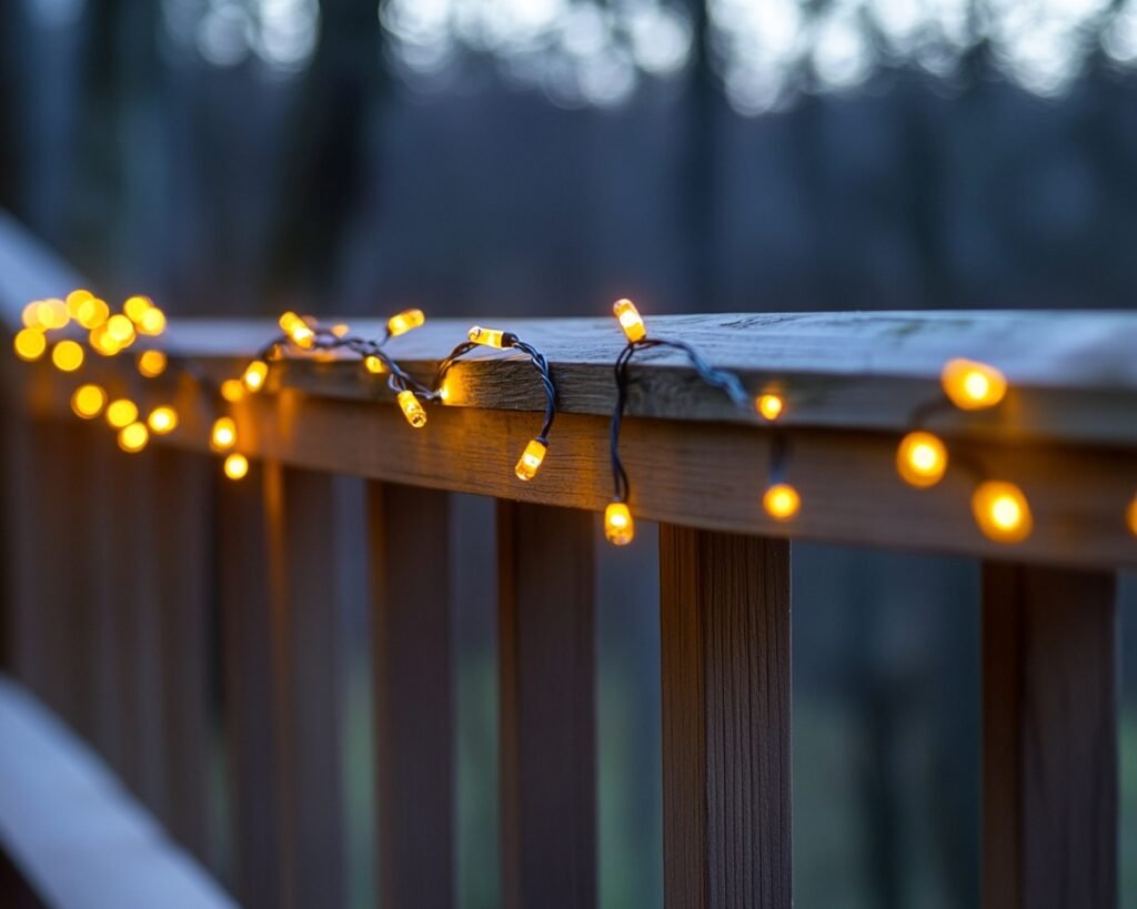 6. String Warm LED Fairy Lights Along Deck Railings for a Magical Touch