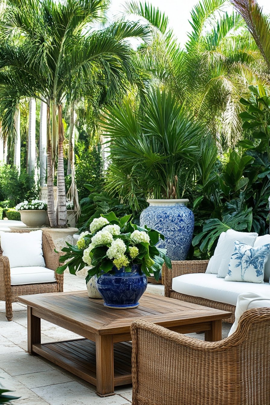 1. Style a Tropical Patio Retreat with Wicker Seating