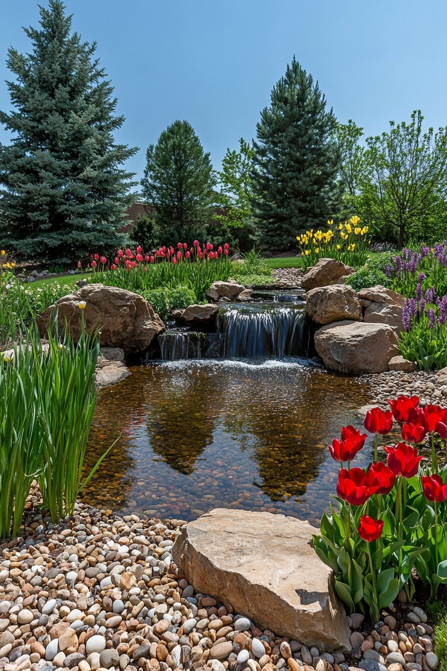 8. Tranquil Garden Oasis Featuring a Waterfall