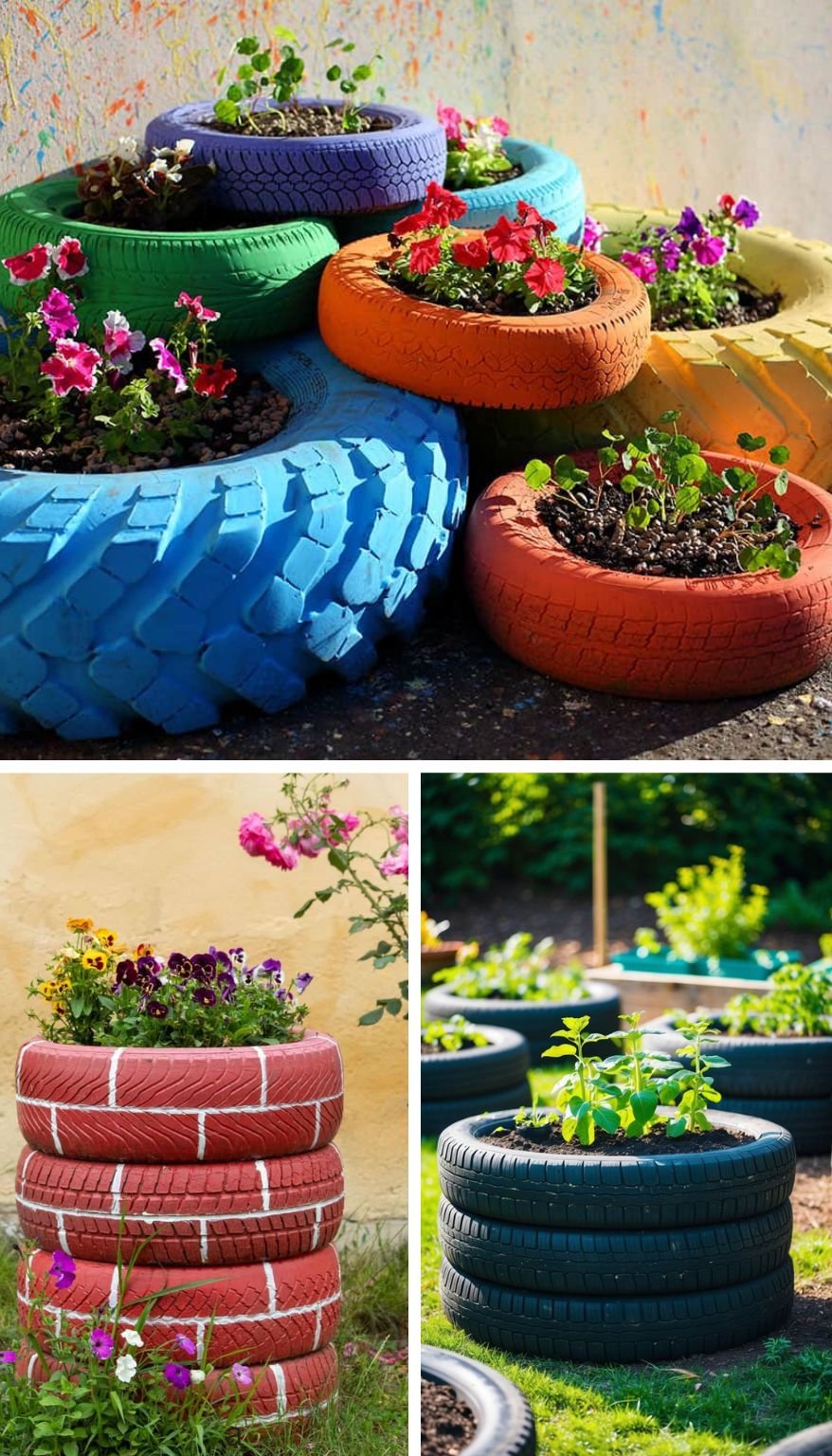 9. Upcycle Old Tires For Raised Garden Beds