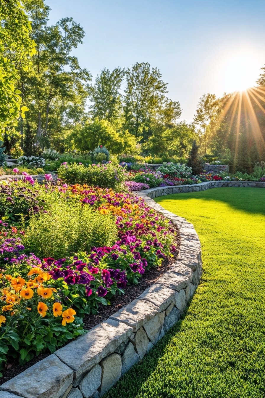 9. Vibrant Garden Border with Colorful Blooms