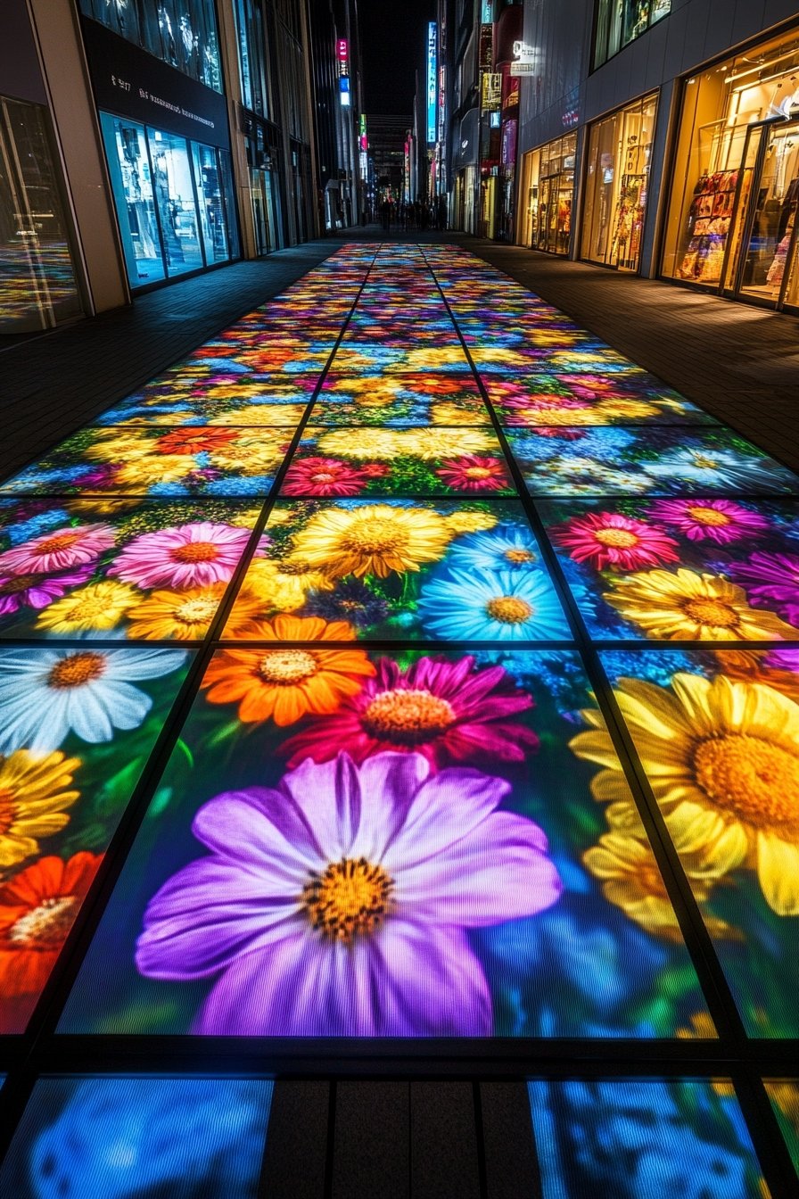 21. Vibrant LED Floral Walkway
