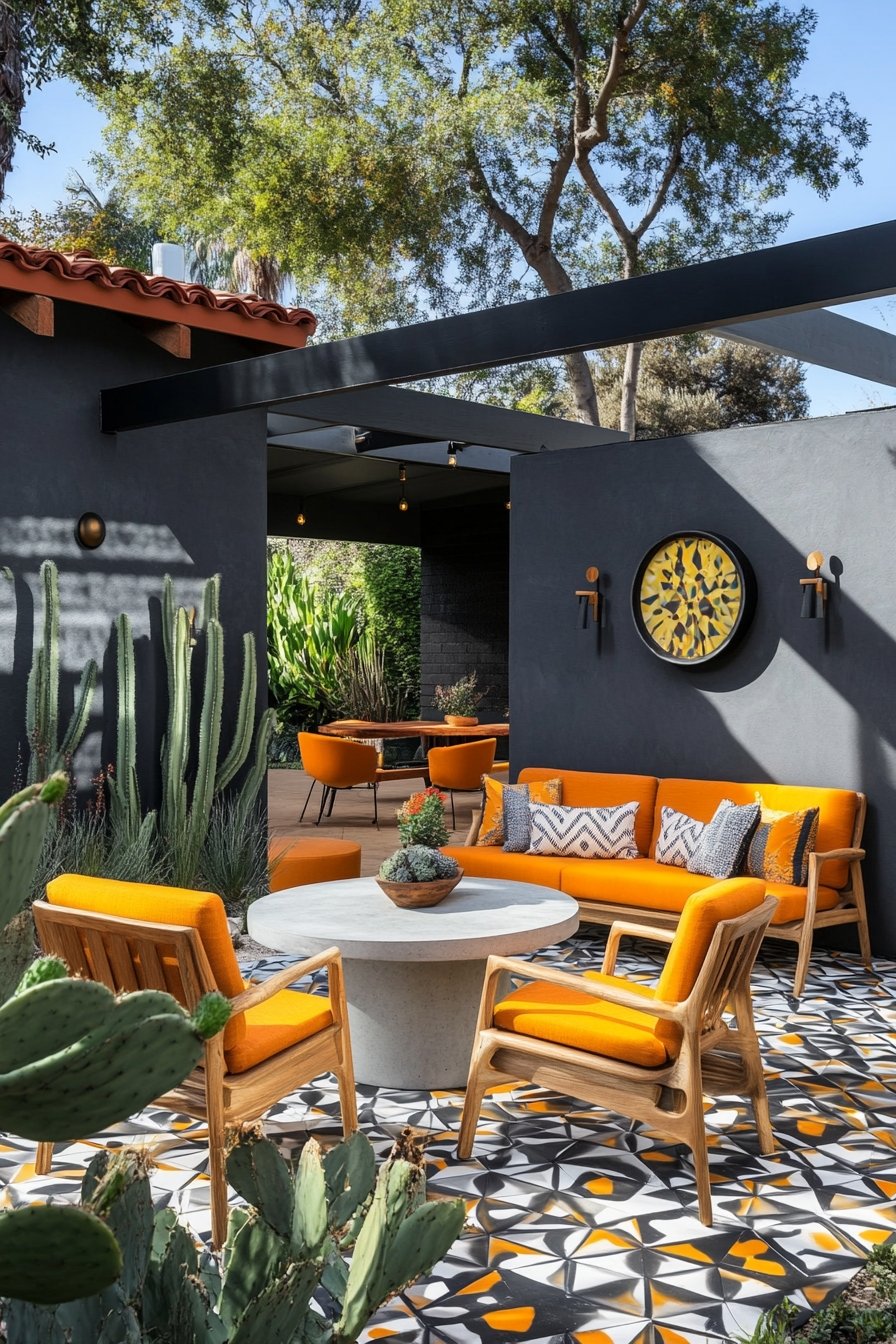 6. Vibrant Patio Lounge with Bold Contrast