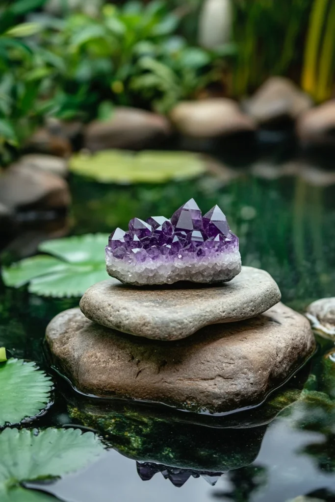 Zen Garden Amethyst Crystal Centerpiece