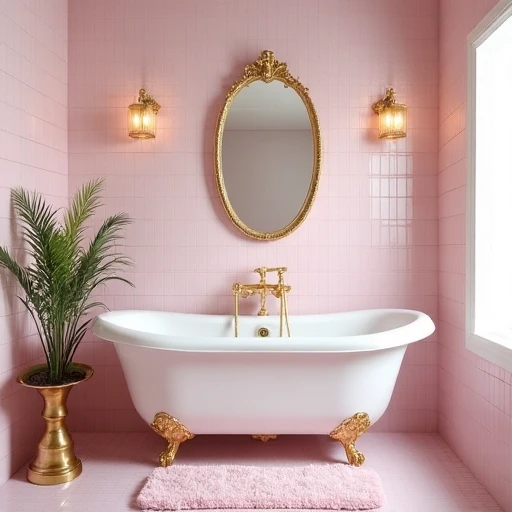 Vintage Glam Bathroom in Pink and Gold