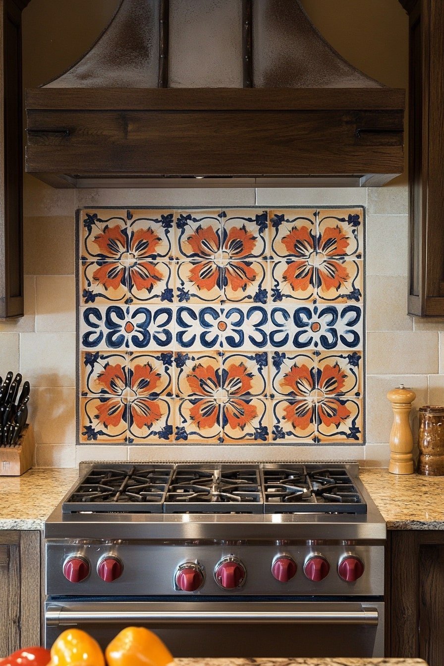 Eclectic Backsplash with Mixed-Material Tiles