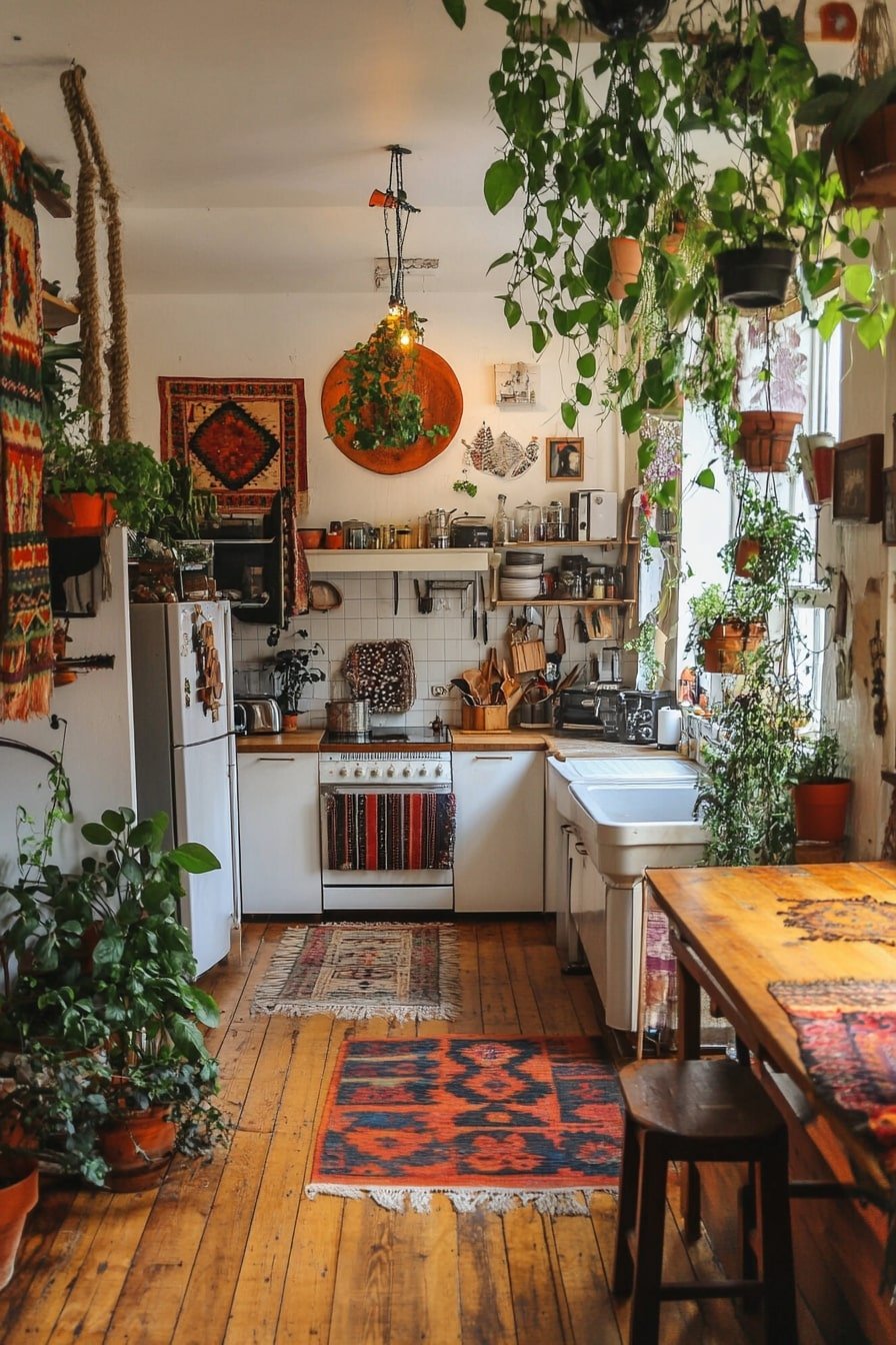 Eclectic Kitchen With Hanging Plant Jungle