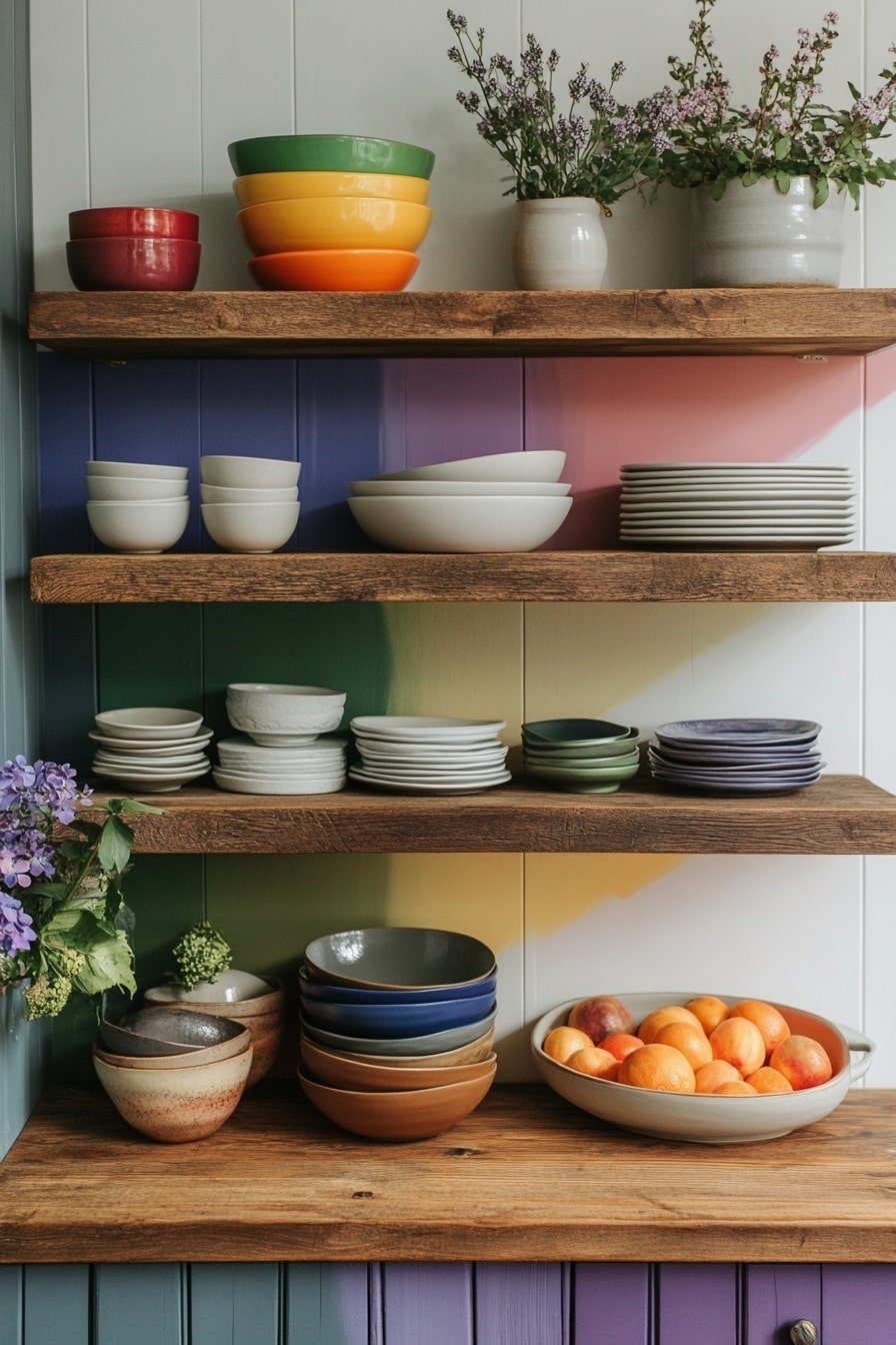 Floating Shelves in Rainbow Hues